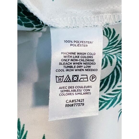 Ann Taylor Pineapple Blouse Cropped Short Gathered Sleeve Size Large White/Green - Picture 8 of 9